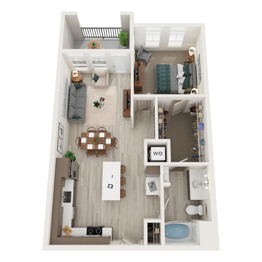 Rendering of the A4 floor plan with 1 bedroom[s] and 1 bathroom[s] at Element 79